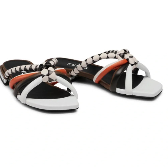 FURLA Aztec Fabi Genuine‎ Leather white orange sandals slides boho cottage 38 8 - Picture 1 of 11